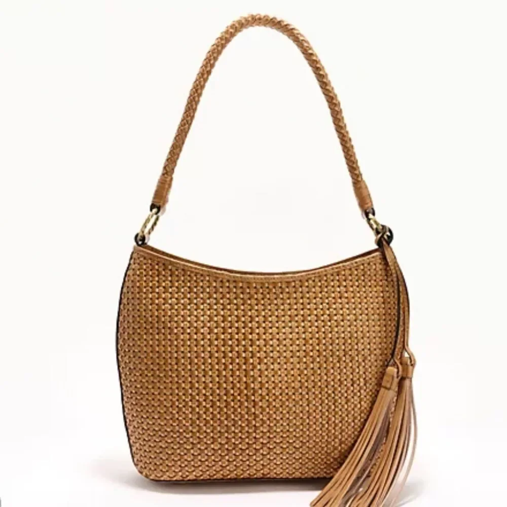 Patricia Nash Woven Leather Castelli Square Hobo in Sand